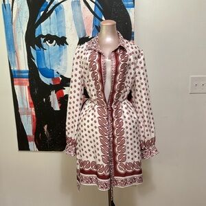 WHBM long sleeve belted unstructured dress with removable slip.